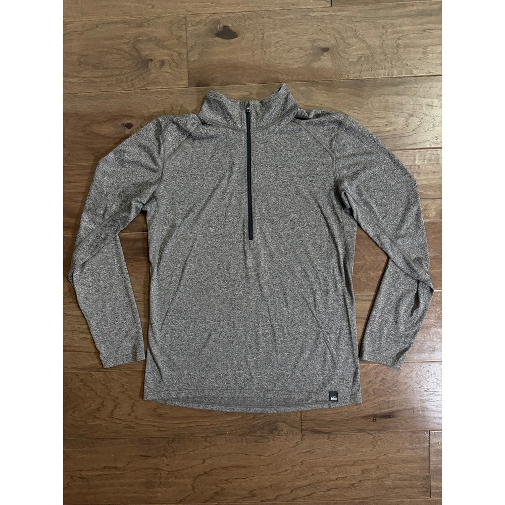 REI Co-op Mens Gray Heather 1/4 Zip Pullover Activewear Base Layer Top Size M